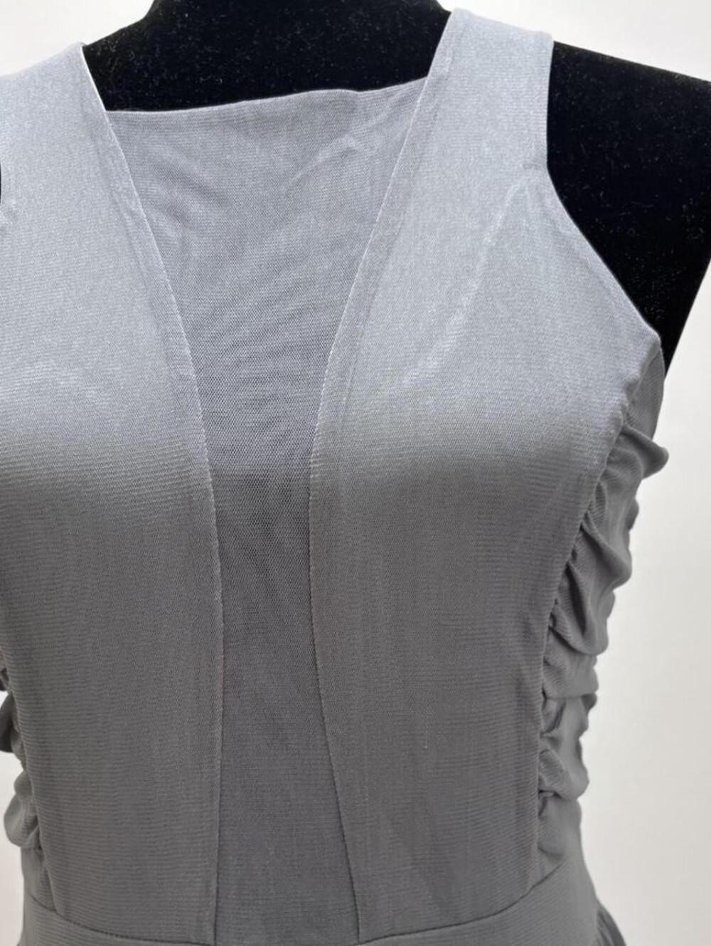Sleeveless Gray Midi Dress with Ruched Sides by - Picture 2 of 5